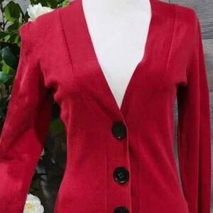 Anne Klein Vibrant Red Cardigan with Black Buttons
